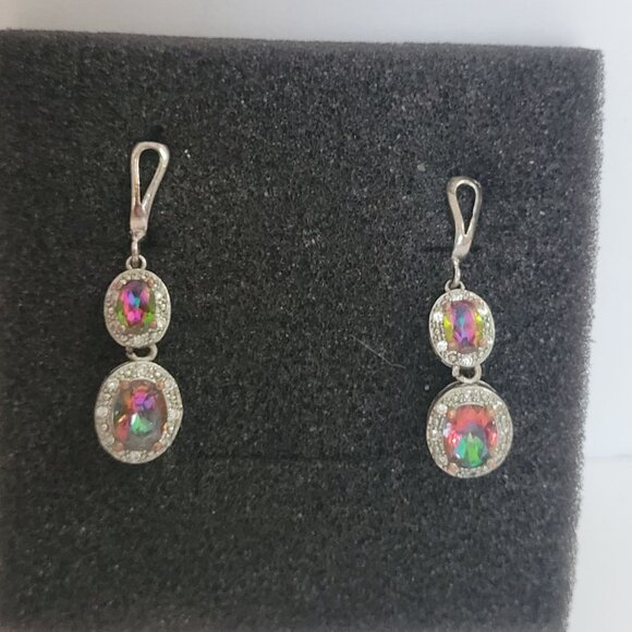 Rainbow Topaz & Silver Drop Earrings - Picture 1 of 6